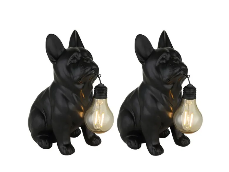 2er Set LED Deko Solarleuchten Hundelampe Bulldogge in Schwarz, Höhe 24,5cm