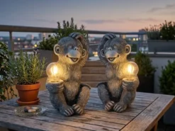 2er Set LED Deko Solarleuchten Affenlampen aus Kunststoff Grau, Höhe 27,5cm