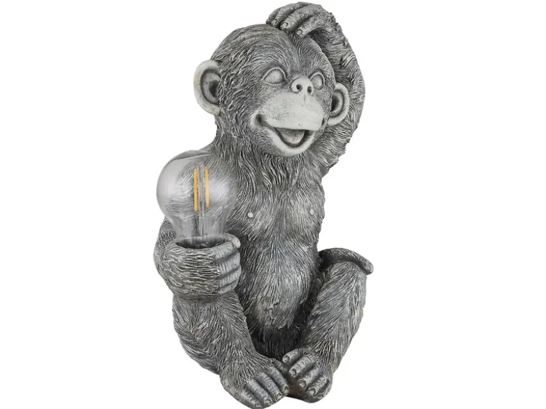 2er Set LED Deko Solarleuchten Affenlampen aus Kunststoff Grau, Höhe 27,5cm