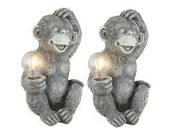 2er Set LED Deko Solarleuchten Affenlampen aus Kunststoff Grau, Höhe 27,5cm