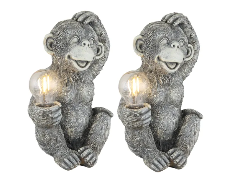 2er Set LED Deko Solarleuchten Affenlampen aus Kunststoff Grau, Höhe 27,5cm