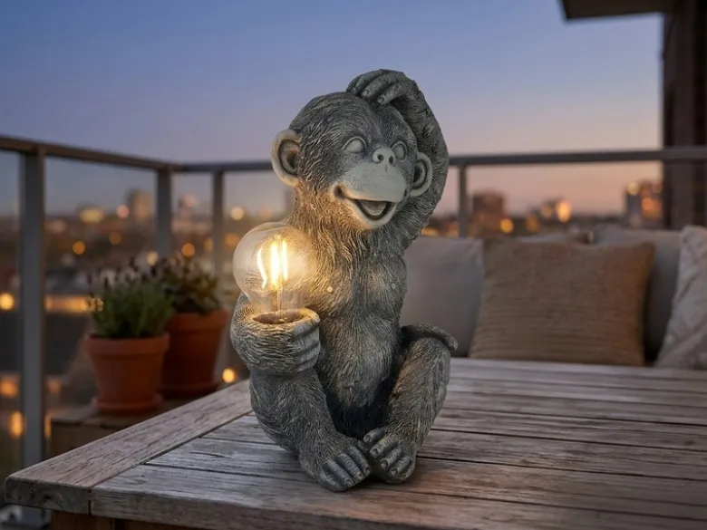 2er Set LED Deko Solarleuchten Affenlampen aus Kunststoff Grau, Höhe 27,5cm