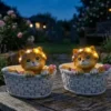 2er Set LED Deko Solarleuchten Katze und Blumen im Korb, Höhe 15cm