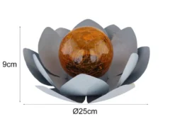 2er Set LED Deko Solarleuchten Seerose mit Crackleglas Kugel, Grau Ø25cm