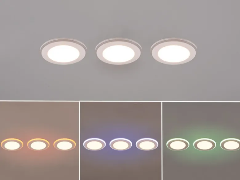 3er SET LED Einbaustrahler ARGUS Weiß mit Fernbedienung dimmbar & RGBW, Ø 8cm