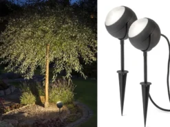 2er-Set LED-Erdspießstrahler Gartenstrahler LECCE 40cm Alu, schwenkbar, 4W, IP44