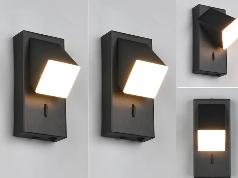 2er SET LED Innen Wandleuchten schwenkbar mit Schalter, Schwarz, Höhe 15cm