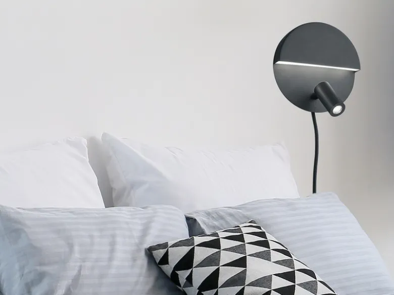 2er SET LED Leselampen Schwarz mit Schalter & Stecker, Ø 16cm