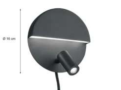 2er SET LED Leselampen Schwarz mit Schalter & Stecker, Ø 16cm