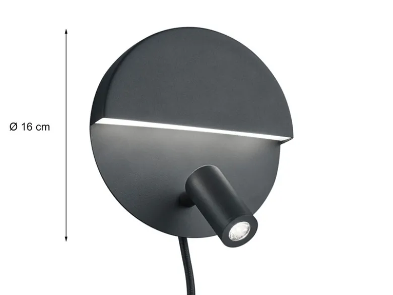 2er SET LED Leselampen Schwarz mit Schalter & Stecker, Ø 16cm