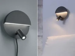 2er SET LED Leselampen Schwarz mit Schalter & Stecker, Ø 16cm
