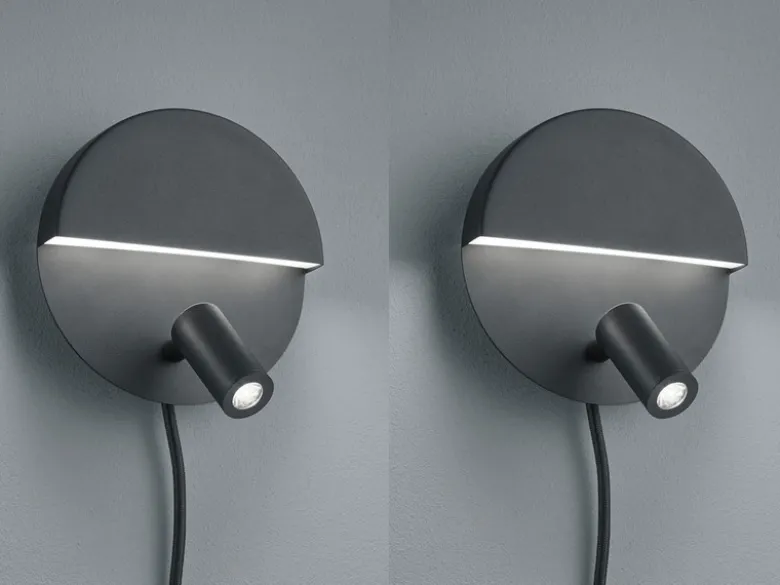 2er SET LED Leselampen Schwarz mit Schalter & Stecker, Ø 16cm