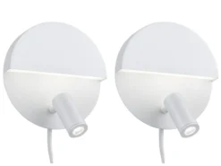 2er SET LED Leselampen Weiß mit Schalter & Stecker, Ø 16cm