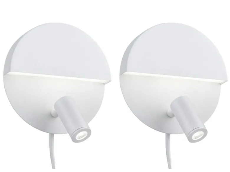 2er SET LED Leselampen Weiß mit Schalter & Stecker, Ø 16cm