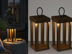2er Set LED Outdoor Laternen per USB aufladbar für Boden & Tisch, Rost Höhe 42cm