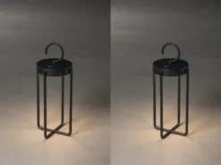 2er Set LED Outdoor Laternen USB aufladbar für Boden & Tisch, Schwarz Höhe 39cm