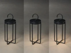 2er Set LED Outdoor Laternen USB aufladbar für Boden & Tisch, Schwarz Höhe 39cm