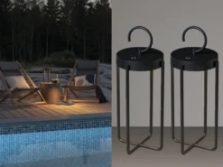 2er Set LED Outdoor Laternen USB aufladbar für Boden & Tisch, Schwarz Höhe 39cm
