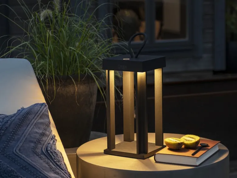 2er Set LED Outdoor Laternen USB aufladbar für Boden & Tisch, Schwarz Höhe 42cm