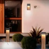 2er Set LED Pollerleuchten in Anthrazit & Holzoptik, Höhe 60cm