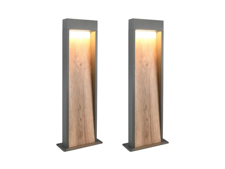 2er Set LED Pollerleuchten in Anthrazit & Holzoptik, Höhe 60cm