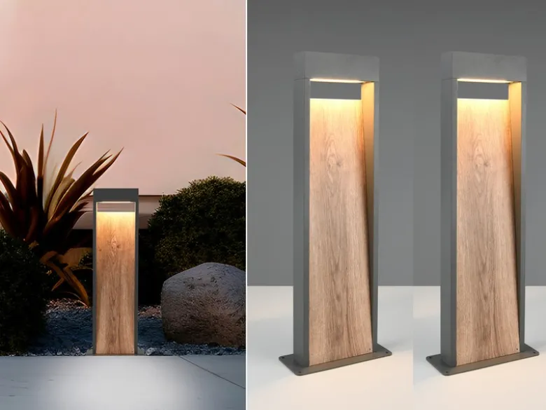 2er Set LED Pollerleuchten in Anthrazit & Holzoptik, Höhe 60cm