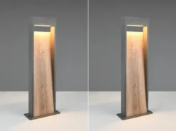 2er Set LED Pollerleuchten in Anthrazit & Holzoptik, Höhe 60cm