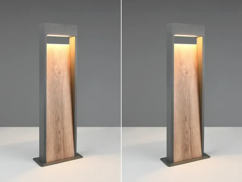 2er Set LED Pollerleuchten in Anthrazit & Holzoptik, Höhe 60cm