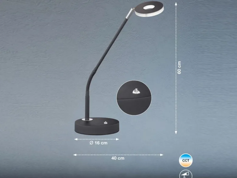 2er SET LED Schreibtischlampen Schwarz mit Dimmer, Höhe 60cm