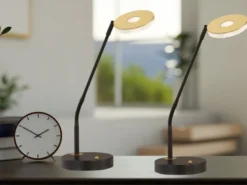 2er SET LED Schreibtischlampen Schwarz / Gold mit Dimmer, Höhe 60cm