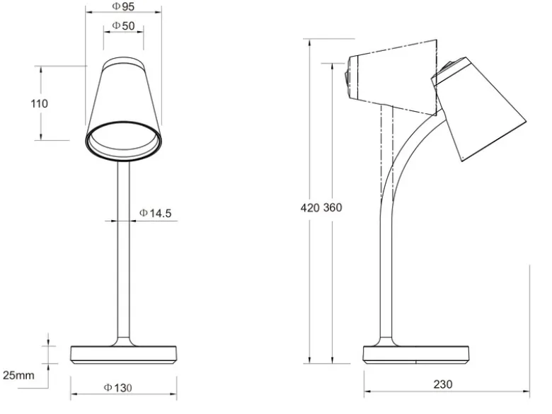 2er SET LED Schreibtischlampen Schwarz flexibel biegsam, Höhe 36cm