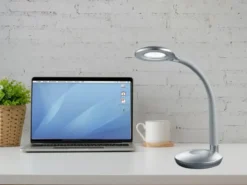 2er SET LED Schreibtischlampen Silber, Flexgelenk & Sensordimmer, Höhe 32cm