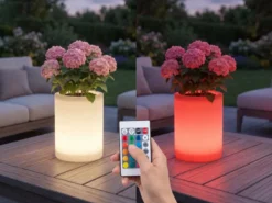 2er Set LED Solar Blumentopf mit RGBW Farbwechsel & Fernbedienung, Höhe 30cm