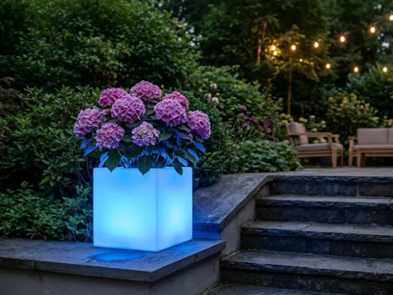 2er Set LED Solar Blumentopf mit RGBW Farbwechsel & Fernbedienung, 35x35cm