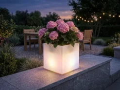 2er Set LED Solar Blumentopf mit RGBW Farbwechsel & Fernbedienung, 35x35cm