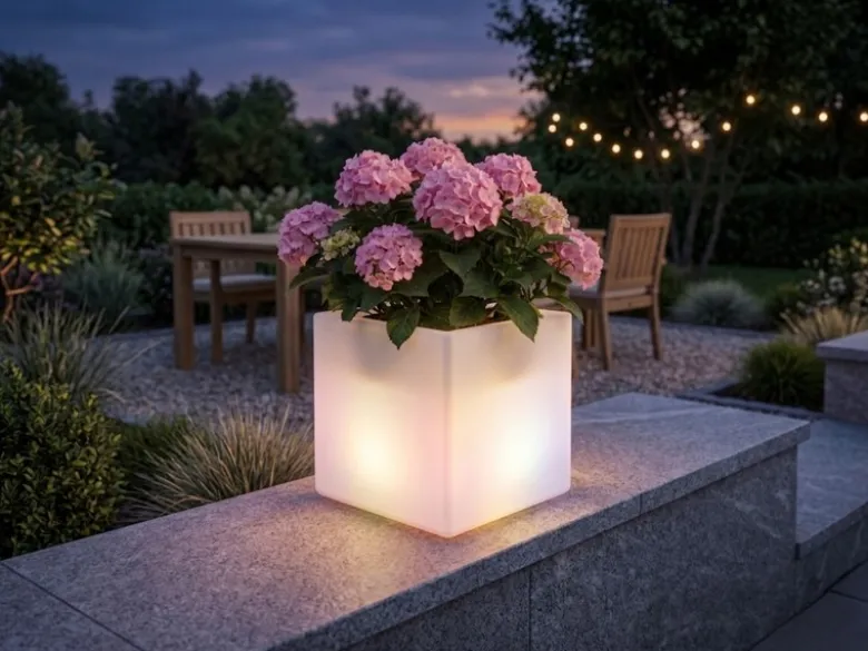 2er Set LED Solar Blumentopf mit RGBW Farbwechsel & Fernbedienung, 35x35cm