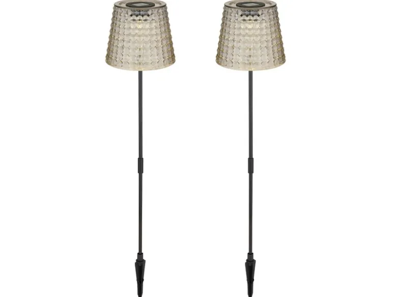 2er Set LED Solar Erdspießleuchten Rauchfarbig, Höhe 60cm