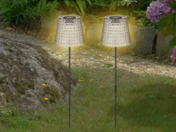 2er Set LED Solar Erdspießleuchten Rauchfarbig, Höhe 60cm