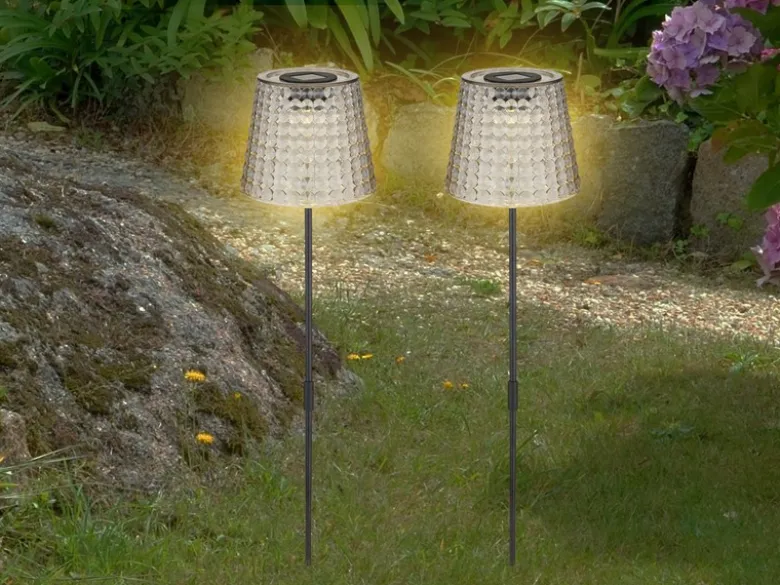 2er Set LED Solar Erdspießleuchten Rauchfarbig, Höhe 60cm