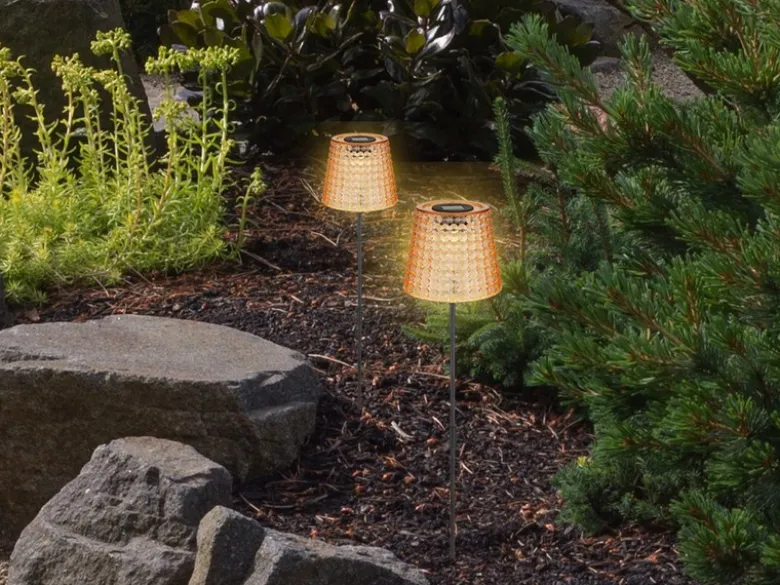 2er Set LED Solar Erdspießleuchten Bernsteinfarbig, Höhe 60cm