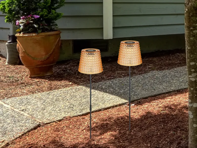 2er Set LED Solar Erdspießleuchten Bernsteinfarbig, Höhe 60cm