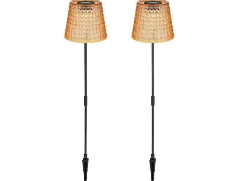 2er Set LED Solar Erdspießleuchten Bernsteinfarbig, Höhe 60cm