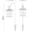 2er Set LED Solar Erdspießleuchte mit aufgehängter Laterne, Schwarz Höhe 68cm