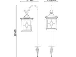 2er Set LED Solar Erdspießleuchte mit aufgehängter Laterne, Schwarz Höhe 68cm
