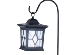 2er Set LED Solar Erdspießleuchte mit aufgehängter Laterne, Schwarz Höhe 68cm