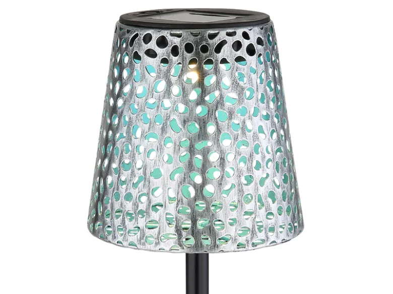 2er Set LED Solar Erdspießleuchten mit Dekorstanzungen in Silber-Blau, Höhe 70cm