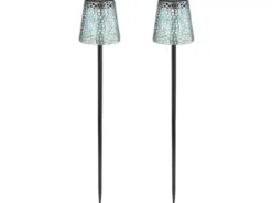 2er Set LED Solar Erdspießleuchten mit Dekorstanzungen in Silber-Blau, Höhe 70cm