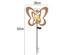 2er Set LED Solar Gartenstecker mit drehbaren Schmetterlingen Rostoptik, H: 83cm