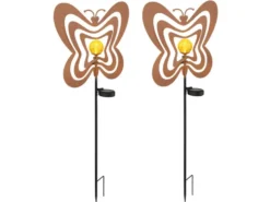 2er Set LED Solar Gartenstecker mit drehbaren Schmetterlingen Rostoptik, H: 83cm