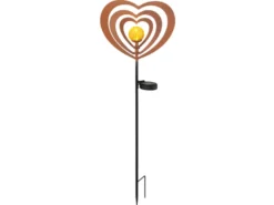 2er Set LED Solar Gartenstecker mit drehbaren Herzen in Rostoptik, Höhe 82cm